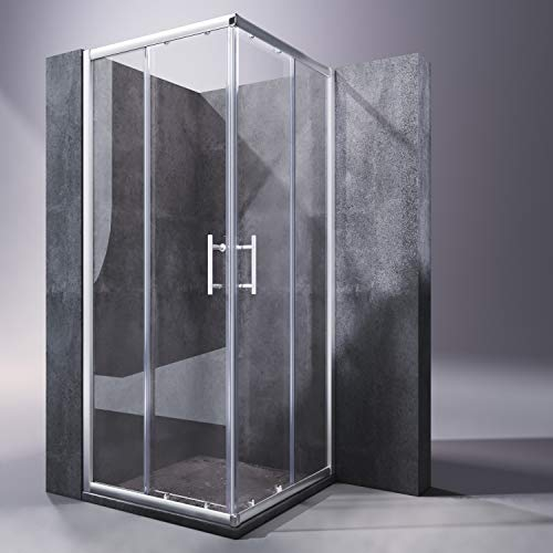 760 x 760 x 1850 mm Cabine de douche Accès d'angle double porte coulissante en verre véritable cabine de douche