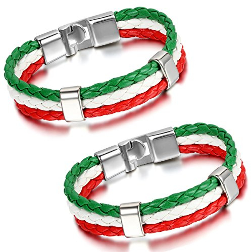 Aroncent Italien Flagge Armband Lederarmband Kordelarmband Fanartikel Fussball Weltmeisterschaft WM & EM Europameisterschaft 2017 Länder Style geflochten