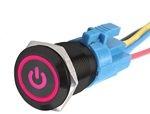 E Support™ schwarz Fall KFZ Auto LKW Kippschalter Druckschalter Schalter Drucktaster Wippschalter 19mm 12V 5A Rot LED Licht Metall Buchse Stecker Draht