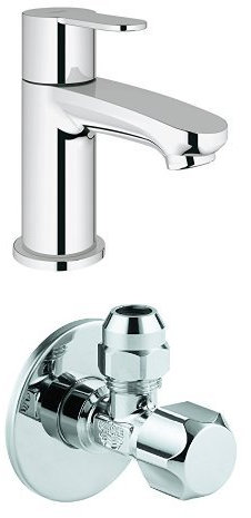 GROHE Eurostyle Cosmopolitan Waschtischarmatur, kurzer Auslauf, glatter Armaturenkörper, SpeedClean + Eckventil, DN 15, 1 stück