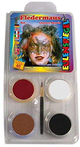 Eulenspiegel 204306 - Motiv-Set Fledermaus, 4 Farben, 1 Glitzer, 1 Pinsel, 1 Anleitung, für ca. 40 Masken, Karneval, Motto-Party