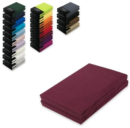 EXKLUSIV HEIMTEXTIL Jersey Spannbettlaken Doppelpack 200 x 220 cm 100% Baumwolle Öko - Tex Zertifiziert, Markenqualität, Matratzenhöhe bis 35 cm, Bordeaux