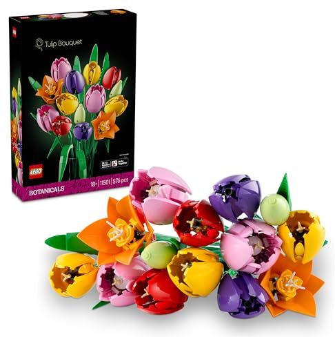 LEGO Botanicals Tulip Bouquet - Artificial Flowers Building Set for Adults - incl. 14 Faux Tulips in 5 Colours for Table & Home Decor - DIY Gift Idea for Women - 11501
