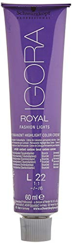 Schwarzkopf Professional Igora Royal Fashion Lights Permanent Highlight Hair Colour Cream, L-22 Dark Blue, 60 ml, 4045787389869