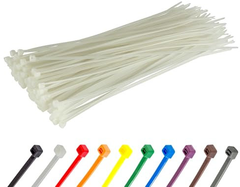 Gocableties Kabelbinder 100 Stück Weiß/Naturfarben Transparent, 200 mm x 2,5mm mit 8,1 kg Zugfestigkeit, UV Beständig Set