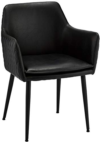 Ibbe Design 2er Set Schwarz Kunstleder Esszimmerstühle Vintage Industrial Küchenstühle mit Armlehnen Dirk, Schwarz Metallgestell, 57x57x85 cm