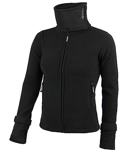 ALPIDEX Damen Fleecejacke Hoher Stehkragen Daumenlöcher Tailierte Winter Fleece Jacke Antipilling Warm Weich Full Zip Fleecepullover Microfleece Wandern Outdoor, Größe:L, Farbe:black