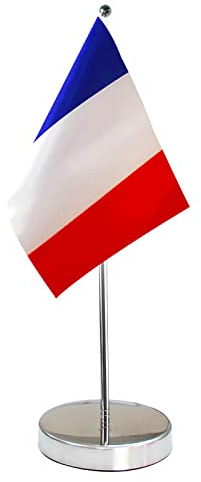 Drapeau de Table France 9 x 6 - Petit Drapeaux de Bureau Français Contient Mât de Drapeau et Piédestal