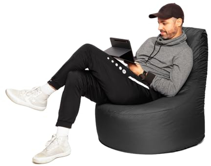 PATCH HOME Gamer Sessel Sitzsack Beanbag - 2 Größen - 25 Farben XL - 75cm Durchmesser, 30cm Sitzhöhe, 80cm Höhe Schwarz