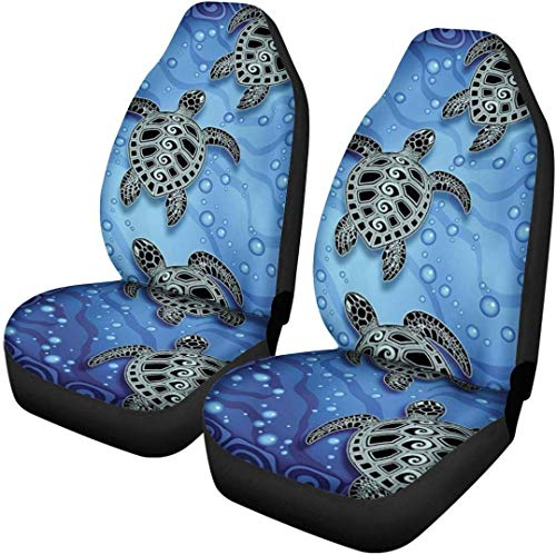 chaqlin Blue Sea Turtle Printing Universelle Autositzbezüge Kompletter Satz von 2 Stück Soft Seat Protector Case für den Vordersitz rutschfeste, abwaschbare Hülle für die meisten Autos, Limousinen,