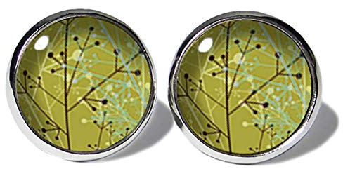 Natur Grün Gräser Ohrstecker ABOUKI Damen Mädchen Kind Kinder Edelstahl Ohrschmuck Motiv Gras Pflanzen Wiese handgefertigte Ohrringe silber-farben