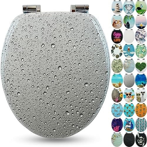 Sanfino® Premium Toilet Seat with Soft Close - Wooden Toilet Lid, Lots of Colourful and Decorative Designs, high Seating Comfort, Easy to Install Including Instructions - Grey Splash II