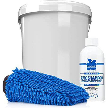 detailmate Auto & Motorrad Wasch Set: detailmate Autoshampoo 500ml Konzentrat + 3,5GAL Wascheimer mit Deckel + Mikrofaser Chenille Waschhandschuh