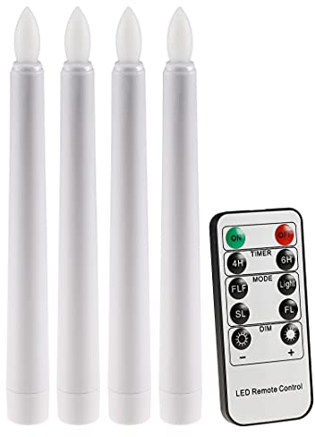 LED Stabkerze Tischkerze 4 Stück 20cm Ø2cm mit Fernbedienung Timer Leuchtmodi Kerzen ohne echte Flamme für Kerzenständer Kerzenhalter Licht Warmweiß Kerze Weiß