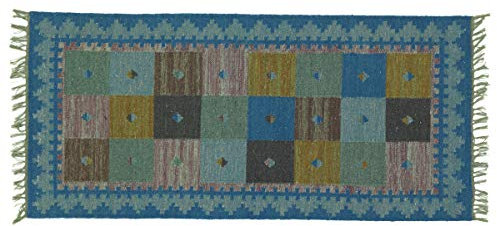 RUG PRINCE Kelim Bakhtiar Teppich Handgewebt 160x230 Blau Feldmuster Orient Wolle