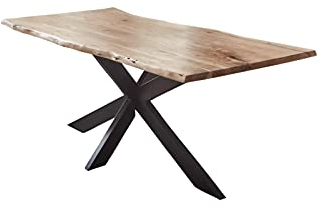SAM Esstisch 160x85cm Salerno, Akazienholz naturfarben + massiv + lackiert, echte Baumkante, Baumkantentisch, Spider-Metallgestell Schwarz, Esszimmertisch, Tischplatte 35mm