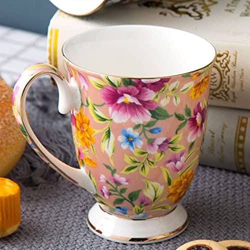 Tasse à Thé en Porcelaine Tasses De Petit Déjeuner Moderne, Tasse à Vintage Motif Floral Café en Céramique avec Anse pour Cadeau, Hôtels, Ménage (Style D)