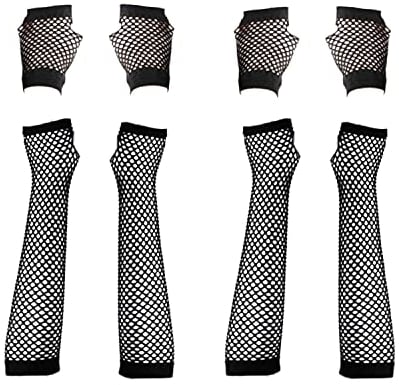 VIKSAUN 4 Paar Lang und Kurz Fischnetz Handschuhe Schwarz Fingerlose Fischnetz Handschuhe Netz Mesh Handschuhe, Damen Handschuhe, Abendhandschuhe für 80er Jahre Verkleidung Kostüm Party Lieferungen