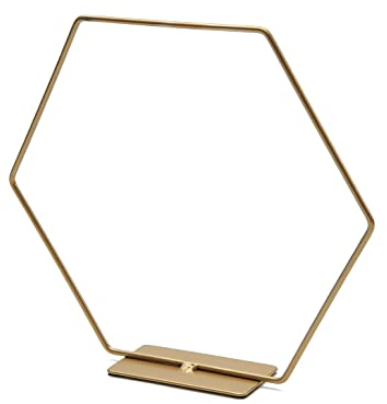 NaDeco Hexagon aus Draht, in Gold mit Fuß, wählbar in Größen 25/30 / 40 cm | Metallring zum Hinstellen | Loop-Ring für Trockenblumen | Drahtring zum Basteln | Makramee-Ring, Größe:Ø 25 cm