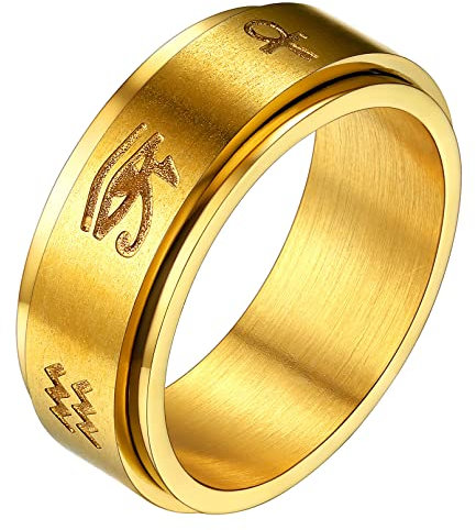 FaithHeart goldener ägyptischer Auge von Horus Spinnerring in Ringgröße 69 drehbarer Meditationsring Herrenring Damenring mit Geschenkebox Punk Davidstern Fingerring für Vatertag