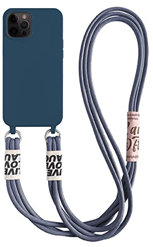 Emlivi Handykette Hülle für iPhone 13 Mini Necklace Handyhülle Nylon Schultergurt Liquid Silikon TPU Cover mit Kordel zum Umhängen Schutzhülle mit Stylische Band Case für iPhone 13 Mini, Blau