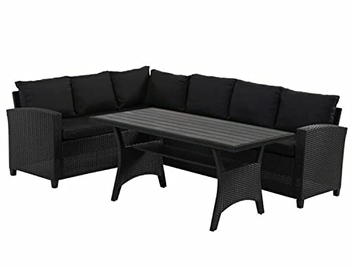 H4L Rattan Loungeecke 3-teilig inklusive Kissen und Sitzpolster Schwarz-Grau