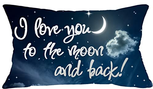 Ramirar Dekorativer Kissenbezug mit Aufschrift I Love You To The Moon And Back, blauer Himmel, dekorativer weicher weißer Samt, für Zuhause, Wohnzimmer, Bett, Sofa, Auto, rechteckig, 30,5 x 50,8 cm