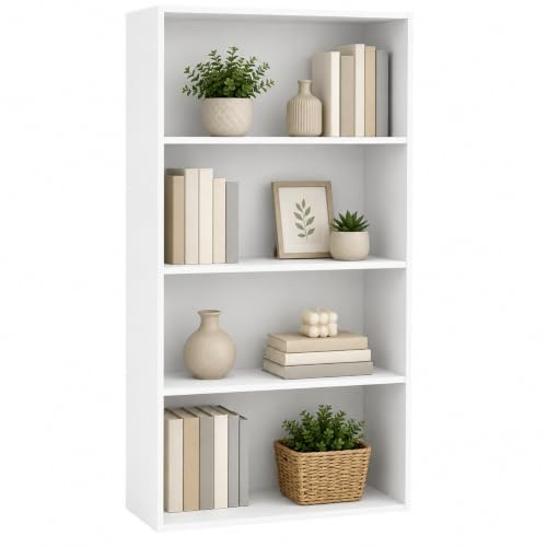 URBNLIVING Wide Wooden Bookcase Storage Shelf Unit, 3 Tier or 4 Tier Display Shelving Cabinet for Living Room, Dining Room, Bedroom & Home Office