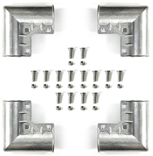 MONTX® [4 Pack] Chain Link Fence Gate Corners for 1 3/8” x 1 3/8” for Outdoor Diameter Pipe - Complete with 2 Spare Sets of Steel Nuts and Bolts. Aluminum Gate Elbows, Includes Nuts, Bolts and Spares