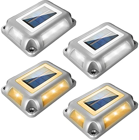 NATPOW Solar Bodenleuchten Aussen, 4 Stück Solarleuchten für Außen IP65 Wasserdicht LED Solar Gartenleuchten Auto ON/OFF Solarlampen für Rasen Einfahrt(3000K/6000K)