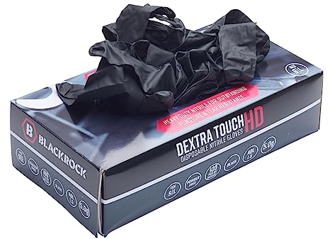 Blackrock Nitrile Medium Disposable Gloves - Powder Free, Latex Free, Multipurpose Non-Sterile Rubber Gloves for Industrial Use, Food Grade each box contains 100 black - Size XL