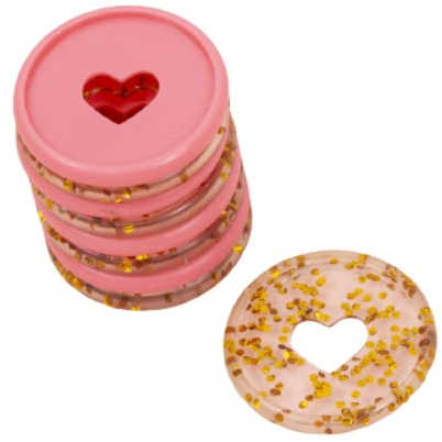 Craftelier - Kunststoffscheibenringe M mit gestanztem Herz zum Bindeplaner oder Alben | Ideal für Scrapbooking und Bastelarbeiten | Packung mit 9 Stück 35mm Durchmesser - Rosa und Goldglitter