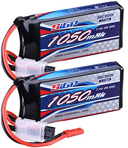 SIGP 7.4V 2S Lipo Batteria 1050mAh 20C Soft Pack con JST Plug per RC Aereo Quadcopter Elicottero Drone FPV Racing Hobby 2 Pack