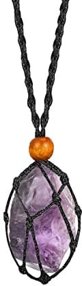 Natural Healing Crystal Necklace, 1.25-2.0 Raw Amethyst Crystal Gemstone Necklace Braided Necklace Pendant Adjustable Healing Chakra Pendant with Hand-Woven Rope