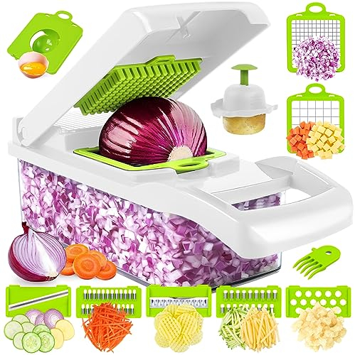 Vegetable Chopper, Onion Chopper, Mandolin Slicer,Pro 10 in 1professional food Choppermultifunctional Vegetable Chopper and Slicer, Dicing Machine, AdjustableVegetable Cutter With Container (White)
