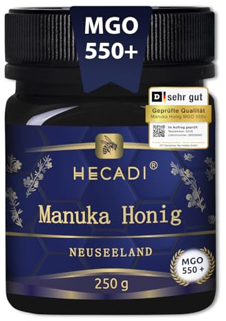 Manuka Honig 550 + MGO Hecadi® I Original Honig aus Neuseeland I mit zertifiziertem und Garantiertem Inhalt von MGO I 250 g