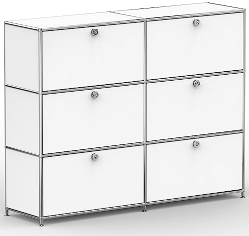 SYSTEM8X Highboard 03102 Signalweiss 152x40x118cm - Modernes Chrom Design mit 6 Schubladen, Stellfüße - Für Wohnzimmer, Büro, Praxis