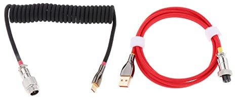 Geardeangloow 1.8M Coiled Cable Wire Mini Micro USB for Mechanical Keyboard Game Console Black Red
