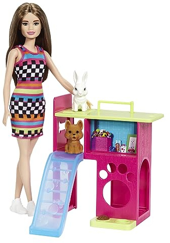 Barbie Mattel Puppe Vogel mit Haustieren, Mehrfarbig (HGM62)
