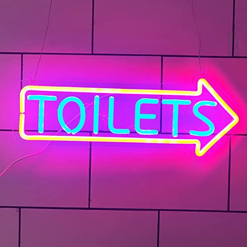 KEYQEEN Toilet Arrow LED Neon Sign, Restroom WC Entrance Indicator Neon Lights, Wall Hanging Luminous Signboard Night Lights,Right,40x15cm