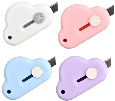 4 Pezzi Taglierino Nuvola, Taglierino Piccolo, Mini Cutter Piccolo Mini Taglierino Tascabile Mini Taglierino Taglierini Piccoli Mini Push Knife Coltello Retrattile (Rosa, Blu, Viola, Bianco)