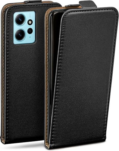 moex Flip Case für Redmi Note 12 (4G) Hülle klappbar mit 360 Grad Schutz, Handyhülle mit Displayschutz, PU Leder Handytasche Lederhülle, Flip Case Cover Klapphülle, Schwarz