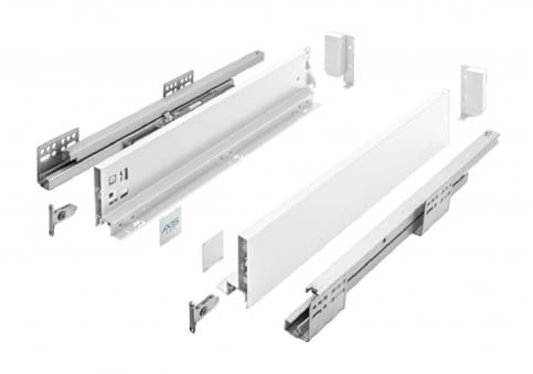 MS Beschläge Système de tiroirs en acier - Blanc - Charge maximale : 40 kg - Guide sous le sol - Extension complète - Glissière de tiroir à fermeture douce (longueur : 550 mm, hauteur : 86 mm)
