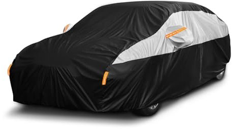 10 Layers Car Cover Waterproof Breathable, Outdoor Full Cover Rain UV Snowproof Protection with 2 door Zipper Cotton Mirror Pocket,Fit Saloon/Hatchback Length(Up to 177/450cm)