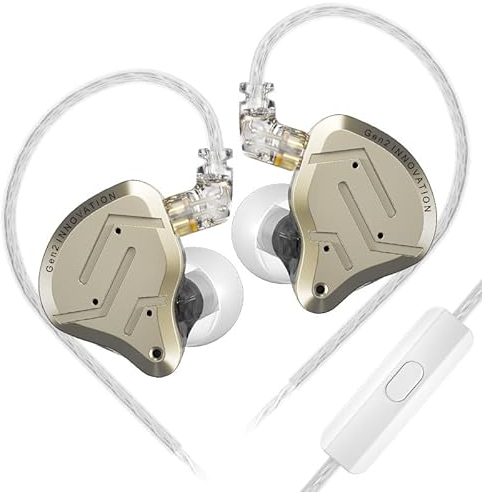 Linsoul KZ ZSN PRO 2 in-Ear Monitor, IEM con Driver Ibrido da 1BA+1DD, Cuffie Cablate, Cavo 2Pin da Incasso Placcato Argento Staccabile per Audiofili(Con microfono, Oro)
