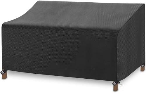 Gartensofa Abdeckung Wasserdicht, Outdoor Sofa Schutzhülle mit Kordelzug und 4 Schnappverschlussgurte, Gartensofa Abdeckplane Winddicht Anti-Uv, 420D Oxford-Stoff (180*99*61/89cm,Schwarz)