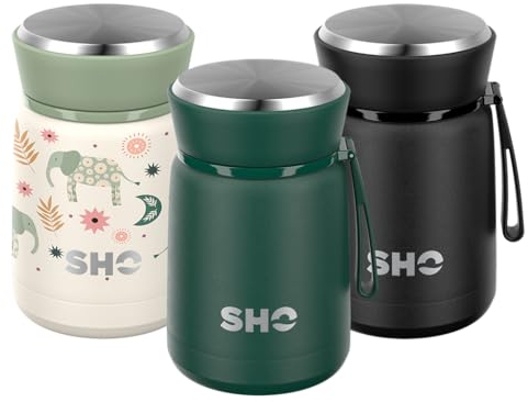 SHO Food Flask - Vacuum Insulated, Double Walled Stainless Steel Food Flask & Food Container - 10 Hours Hot & 20 Hours Cold - 530ml 800ml - BPA Free (Forest Green, 530ml)