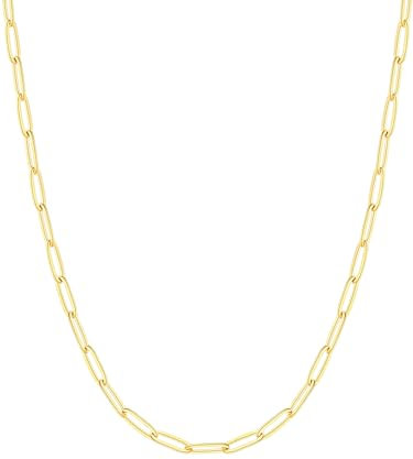 FOCALOOK Chaîne Collier Trombone Femme 60cm Acier Inoxydable Doré, Chaîne Plaqué Or Fine 3mm