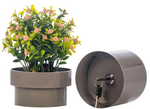 Castell Deco - Getarnter Tresor in Form eines Blumentopfes, kleiner Tresor mit Schlüssel, 4 Farben. Geheimes Versteck. (Grau)