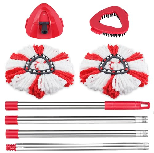 Sgizoku Fregona de Repuesto Compatible con Vileda 2 en 1 EasyWring & Clean/Turbo Smart/Turbo Spin, 2 Cabezales de mopa de Microfibra + 1 Cepillo + 1 Base + 1 Palo